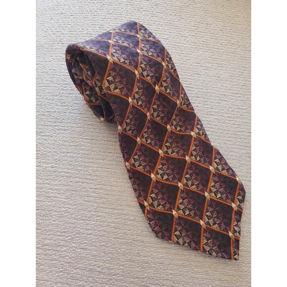 Oscar Dela Renta Plaid Brown Silk Neck Tie - Picture 2 of 7